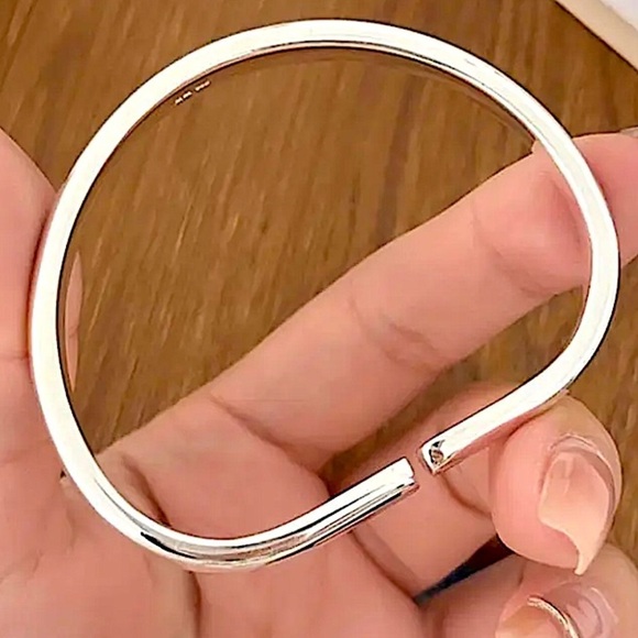 Sterling Silver Irregular Bangle Bracelet, Geometric, Cuff, Minimalist - Picture 2 of 5